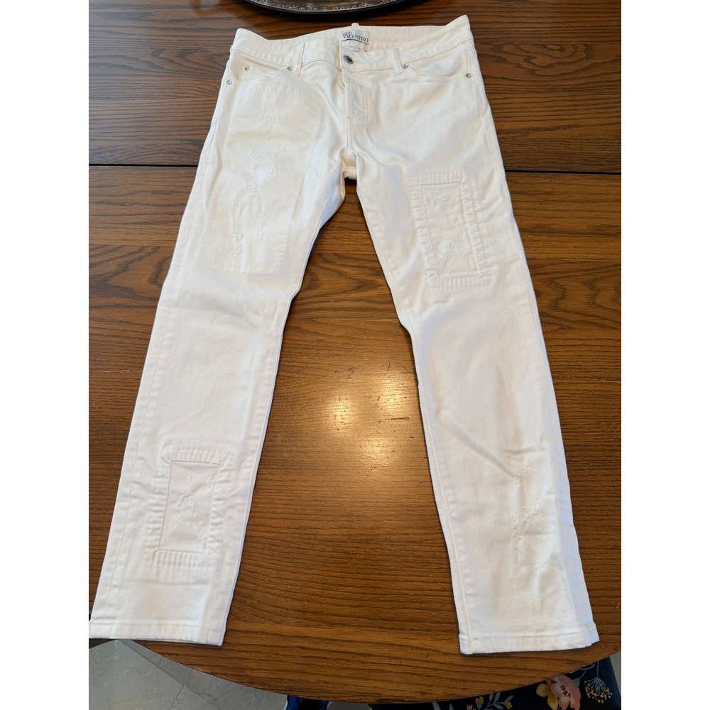 RED Valentino White Distressed Patchwork Denim Jeans Size 27 Made in Italy